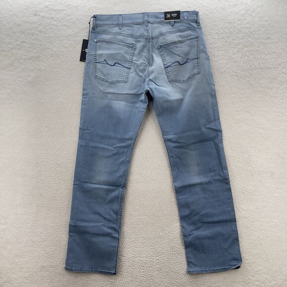 7 for All Mankind Austyn Relaxed Jeans Men's 34 Bay Blue Denim Straight Stretch - Picture 7 of 12